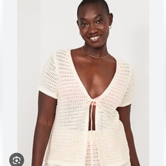 Old Navy Crocheted Front Tie Shortsleeved Sweater - Picture 5 of 5
